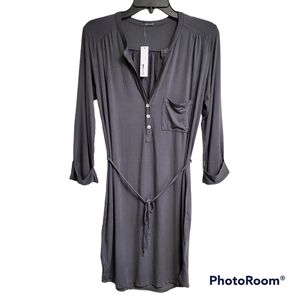 Lamade Grey Belted V-neck Dress